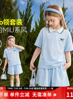 ask儿童套装2026夏季新款女童中大童小女孩运动POLO衫短袖T恤短裤