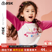 小童字母T恤插肩纯棉打底衫 ask女童长袖 T恤春秋装 女宝上衣