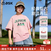 ask复古儿童短袖 T恤男大童打底衫 夏季 青少年字母印花半袖