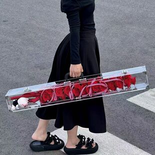 亚克力花盒手提盒圣诞节情人教师节鲜花插花盒花艺材料花包装花盒