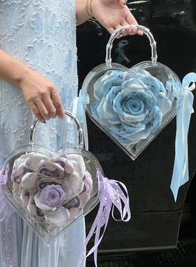 亚克力透明爱心手提花盒永生花心形装饰盒高级怦然心动礼盒收纳盒