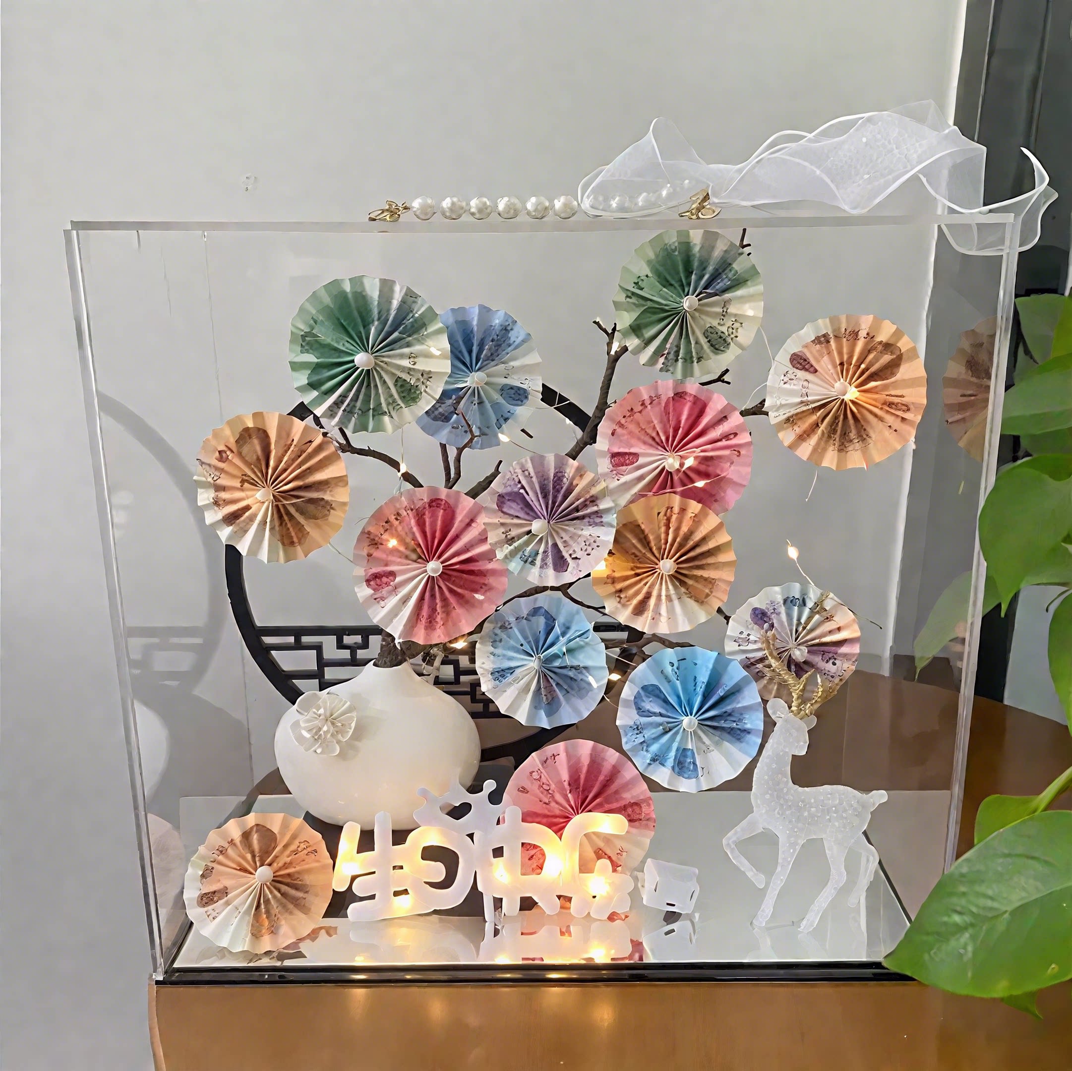 网红发财树diy材料包圣诞节国风亚克力手提盒送女友闺蜜生日礼物