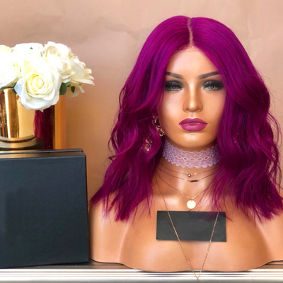 Europe girls short curly hair women purple bobo hair wig set