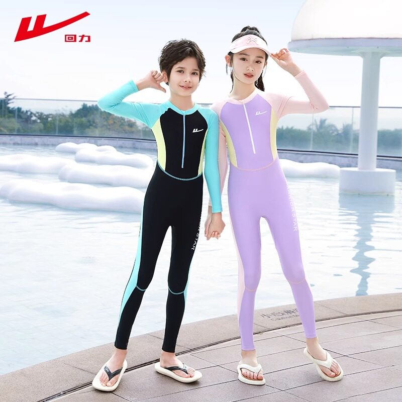 回力儿童泳衣男童女孩2025新款连体中大童青少年游泳训练套装