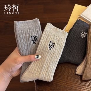 秋冬女款堆堆袜中筒袜刺绣加厚保暖韩版ins风长绒棉袜子诸暨袜业