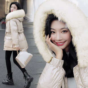 时尚优雅羽绒服女2025气质时尚收腰显瘦韩版狐狸毛羽绒服女白鸭绒