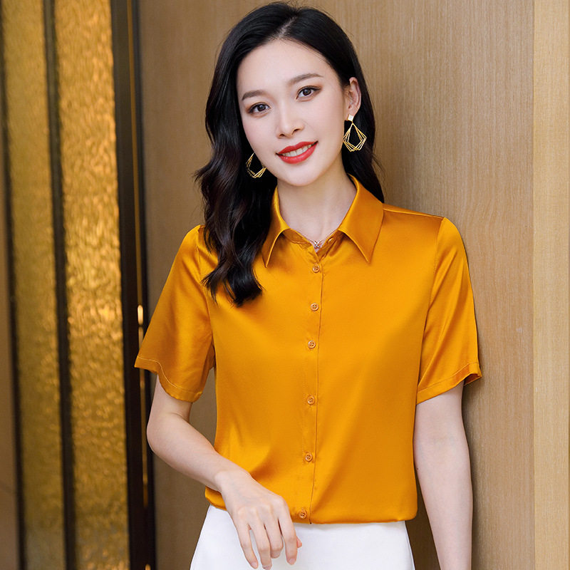 夏季真丝翻领短袖衬衫