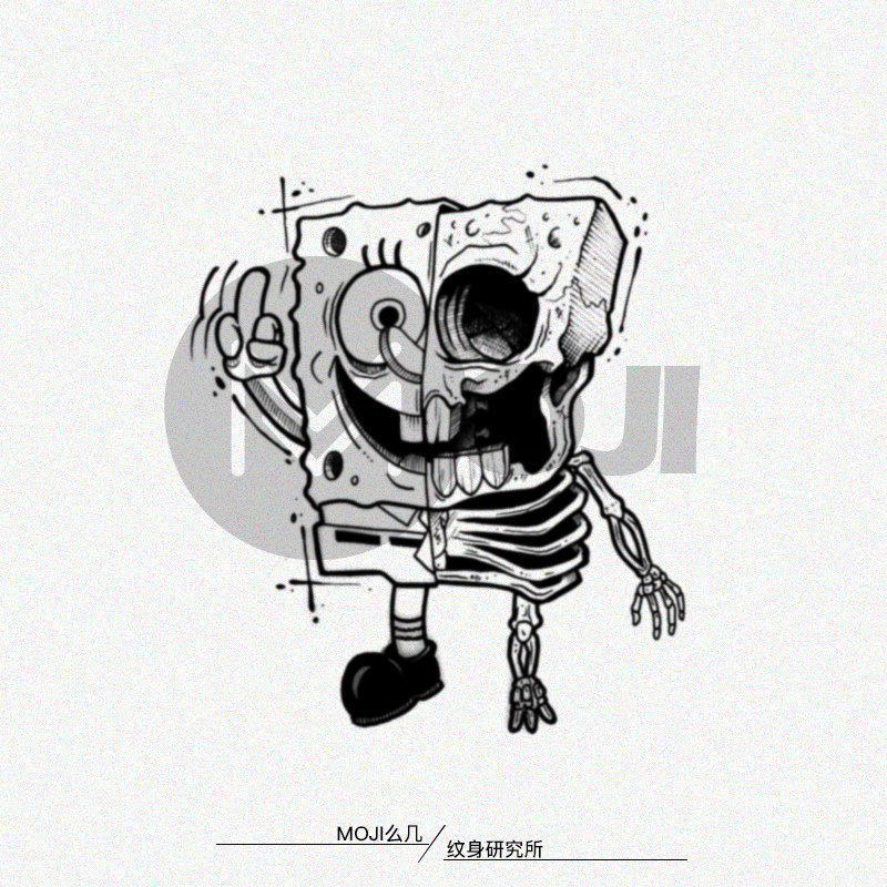 moji@dark sponge bob 草本果汁纹身贴暗黑海绵宝宝搞怪个性潮酷