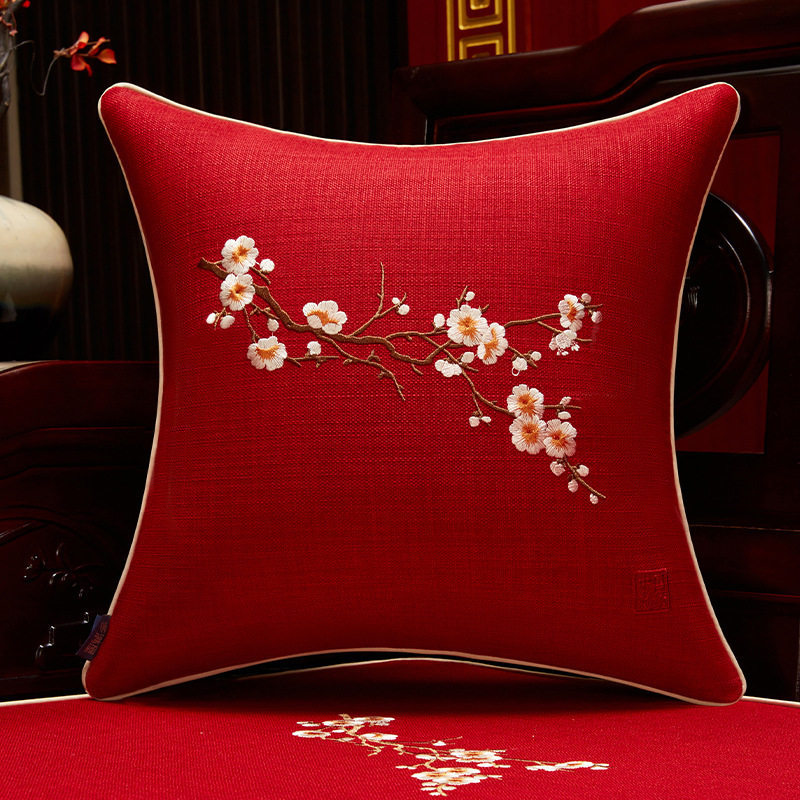 结婚红色抱枕中式喜庆装饰靠枕沙发棉麻枕套靠垫客厅床上枕芯枕头