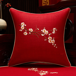 结婚红色抱枕中式喜庆装饰靠枕沙发棉麻枕套靠垫客厅床上枕芯枕头