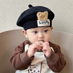婴儿2024新款 宝宝帽子秋冬款 贝雷帽可爱超萌男女宝针织毛线帽冬季