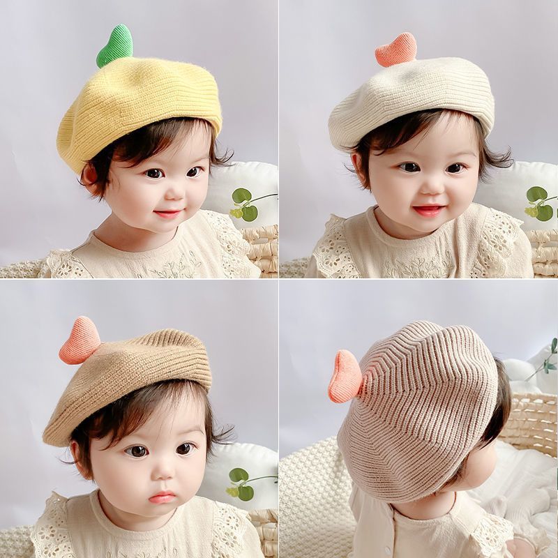 ins婴儿帽子春秋女宝宝针织贝雷帽婴幼儿画家帽可爱超萌洋气秋冬