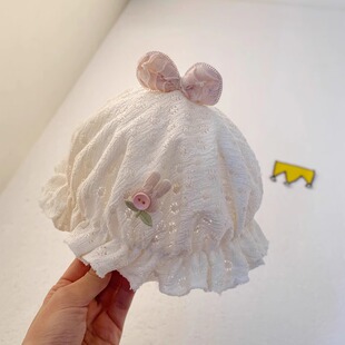 新生儿帽子春秋薄款胎帽女宝宝公主可爱春天蕾丝透气婴儿遮阳盆帽