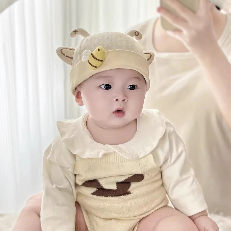 宝宝帽子春秋薄款超萌婴儿蜜蜂造型瓜皮帽春天男女幼儿小童地主帽