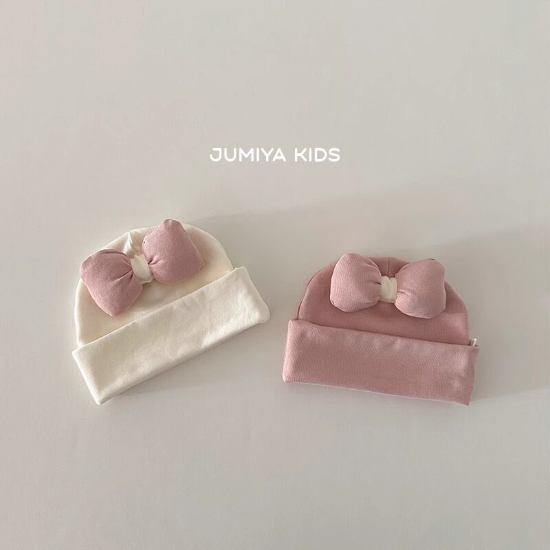 婴儿帽子护卤门套头帽新生儿胎帽可爱蝴蝶结公主帽春秋薄款亲肤帽
