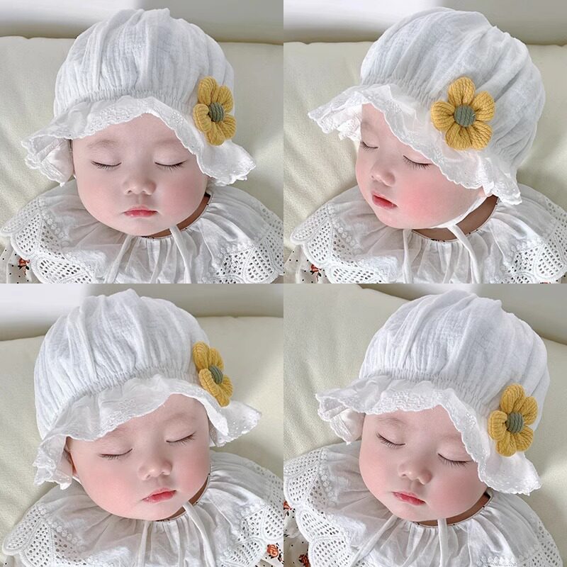 婴儿帽子春秋薄款女宝宝可爱婴幼儿公主棉遮阳新生儿宫延帽胎帽子