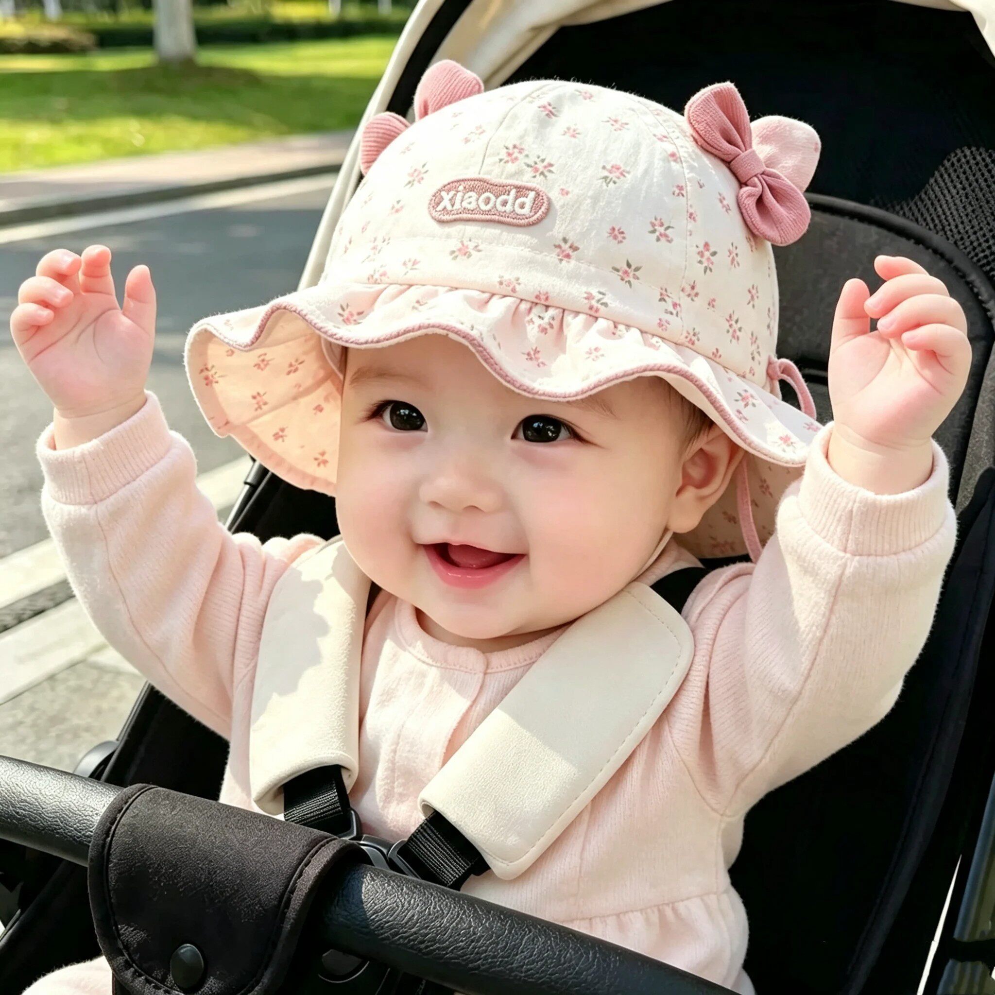 婴幼儿女童帽子春秋季小月龄女宝宝蝴蝶结公主渔夫帽遮阳防风盆帽