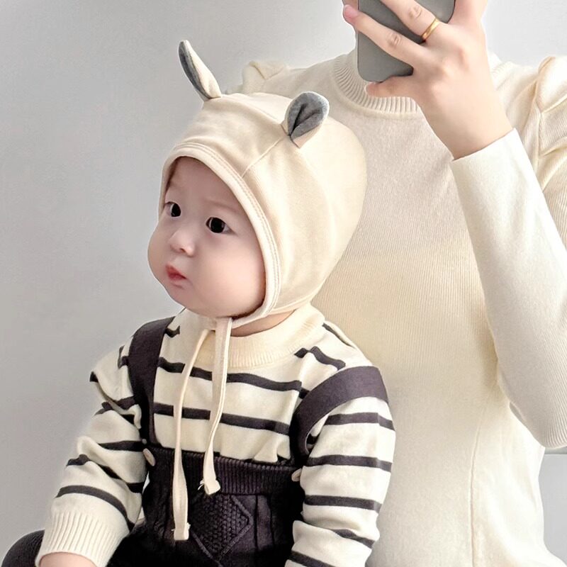 婴儿帽子春秋季小月龄男宝宝棉质护耳帽秋天超萌婴幼儿小童宫廷帽