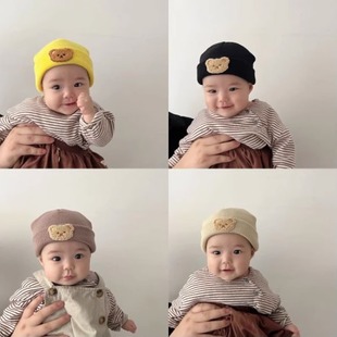 ins秋冬可爱小熊婴幼儿针织帽子男女宝宝套头毛线保暖中性瓜皮帽