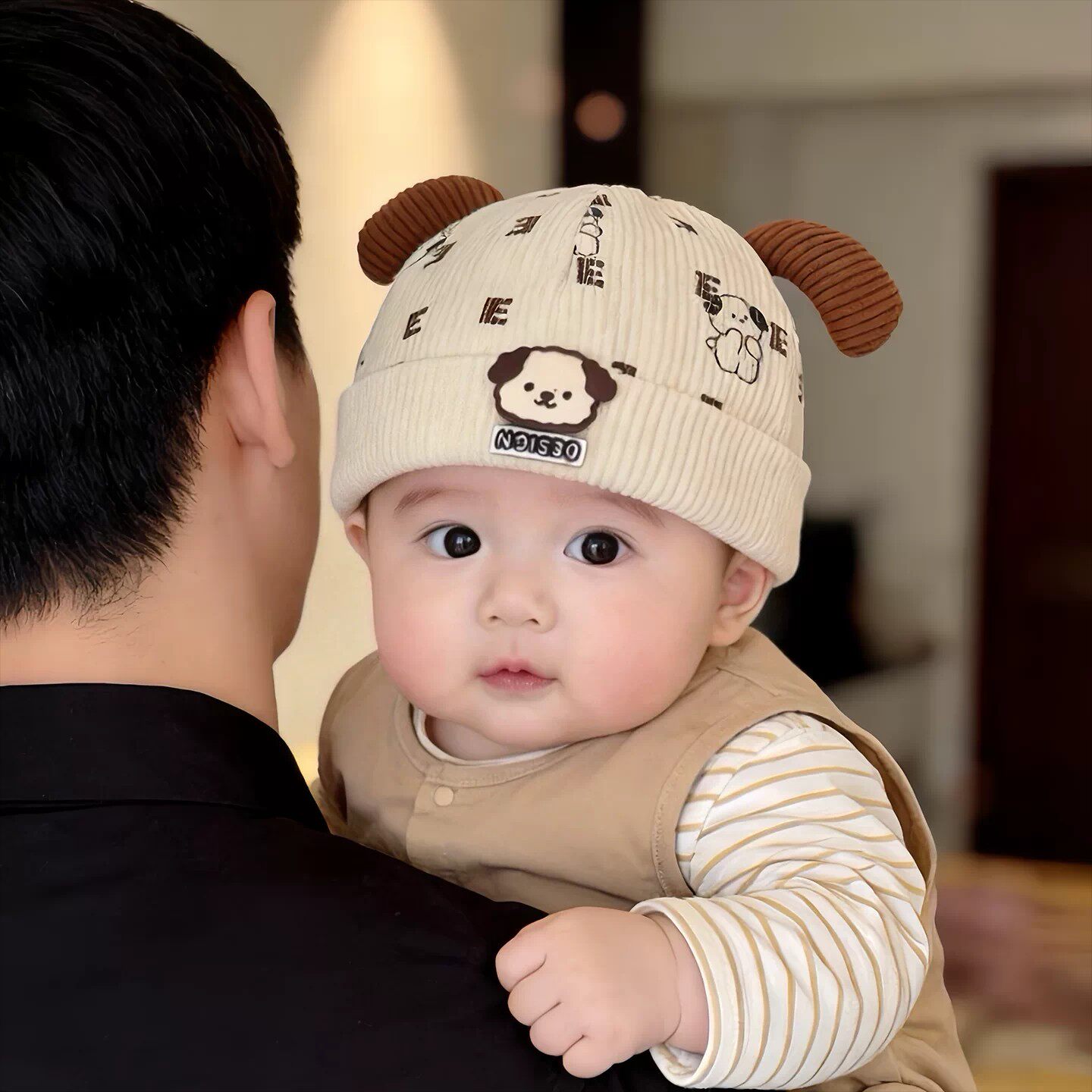 婴儿帽子秋冬款保暖加厚灯芯绒地主帽男孩女宝宝小月龄防风瓜皮帽