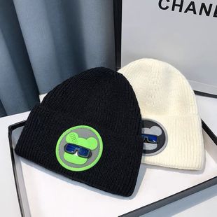 儿童男可爱卡通眼镜小熊毛线帽子学生毛线帽护耳保暖包头保暖亲子