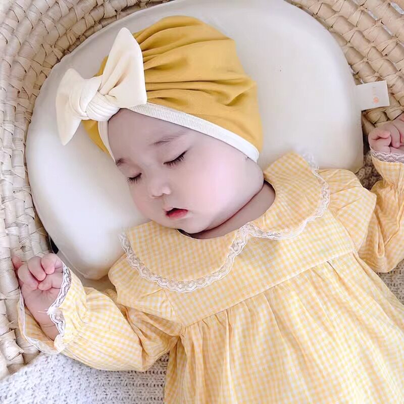 婴儿帽子春秋季婴幼儿可爱蝴蝶结韩国公主男女宝宝护囟门棉质胎帽
