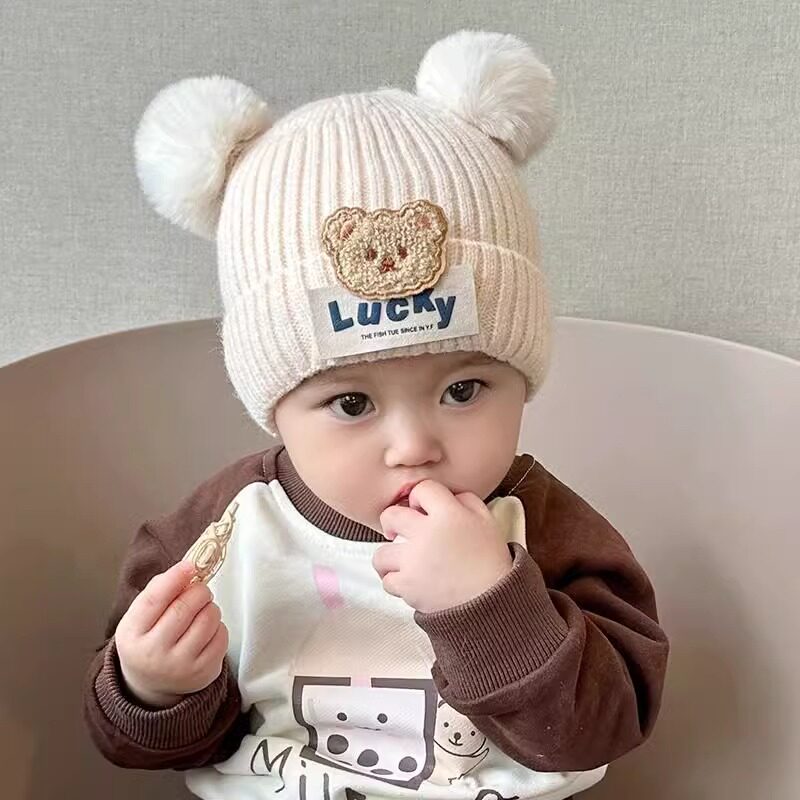 儿童帽子秋冬款婴幼儿针织贝雷帽可爱超萌男女宝宝小熊毛线帽