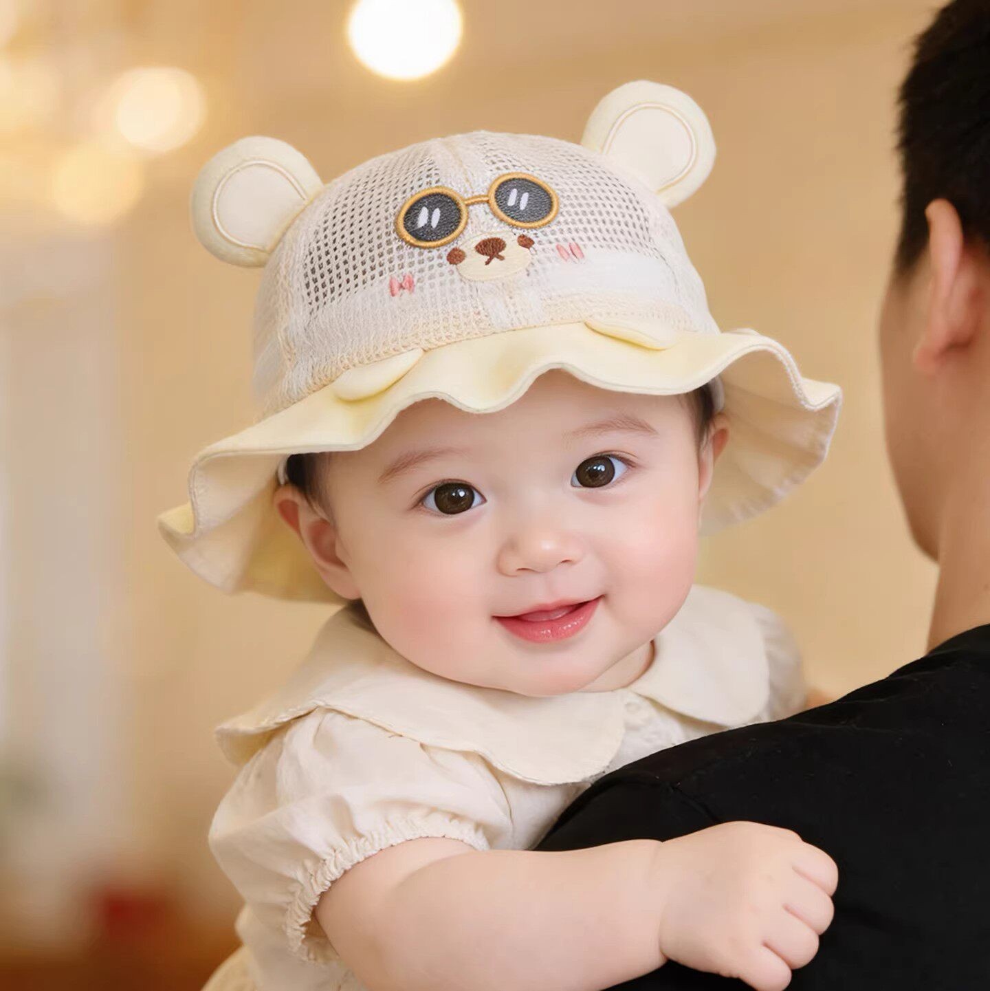 婴幼儿帽子夏季薄款遮阳防晒网眼渔夫帽男童女宝宝小月龄夏天盆帽