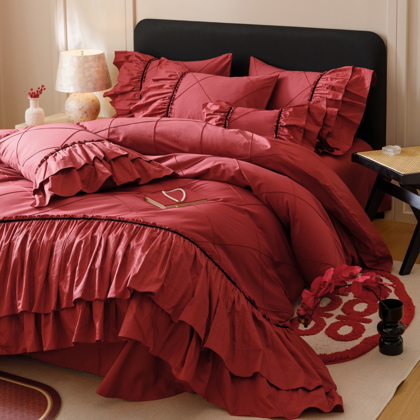 100S长绒棉绣花婚庆四件套