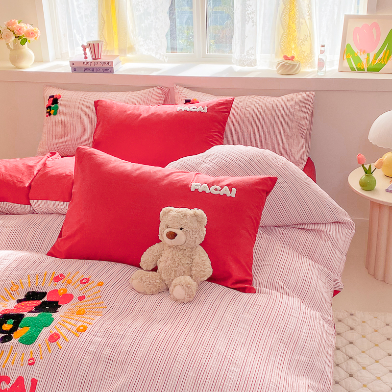 全棉毛巾绣床单床笠四件套