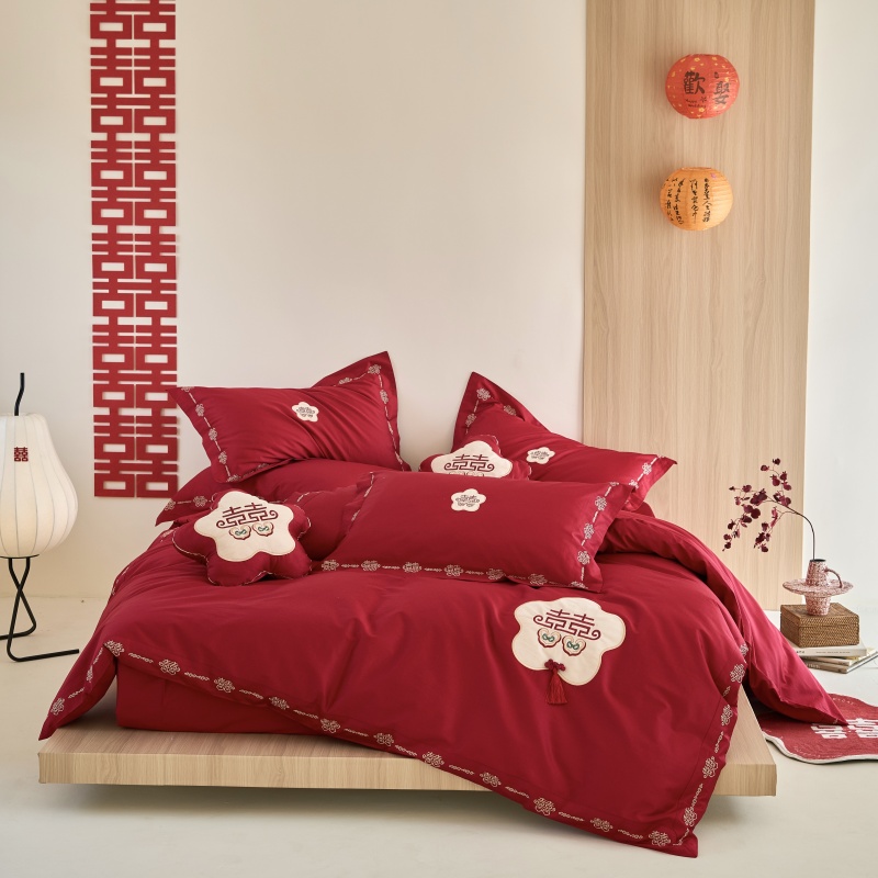 100S长绒棉婚庆四件套刺绣结婚喜庆全棉陪嫁结婚床上用品