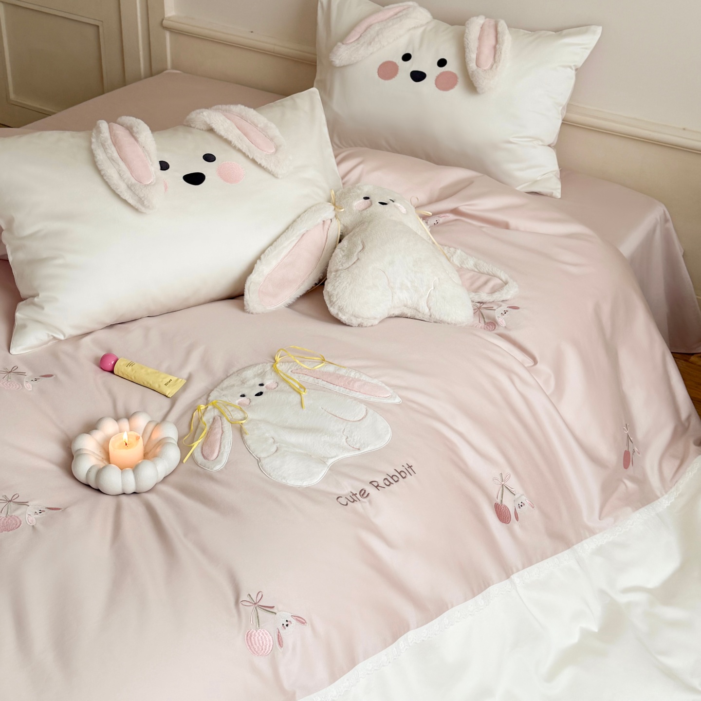 红花车100S长绒棉刺绣四件套