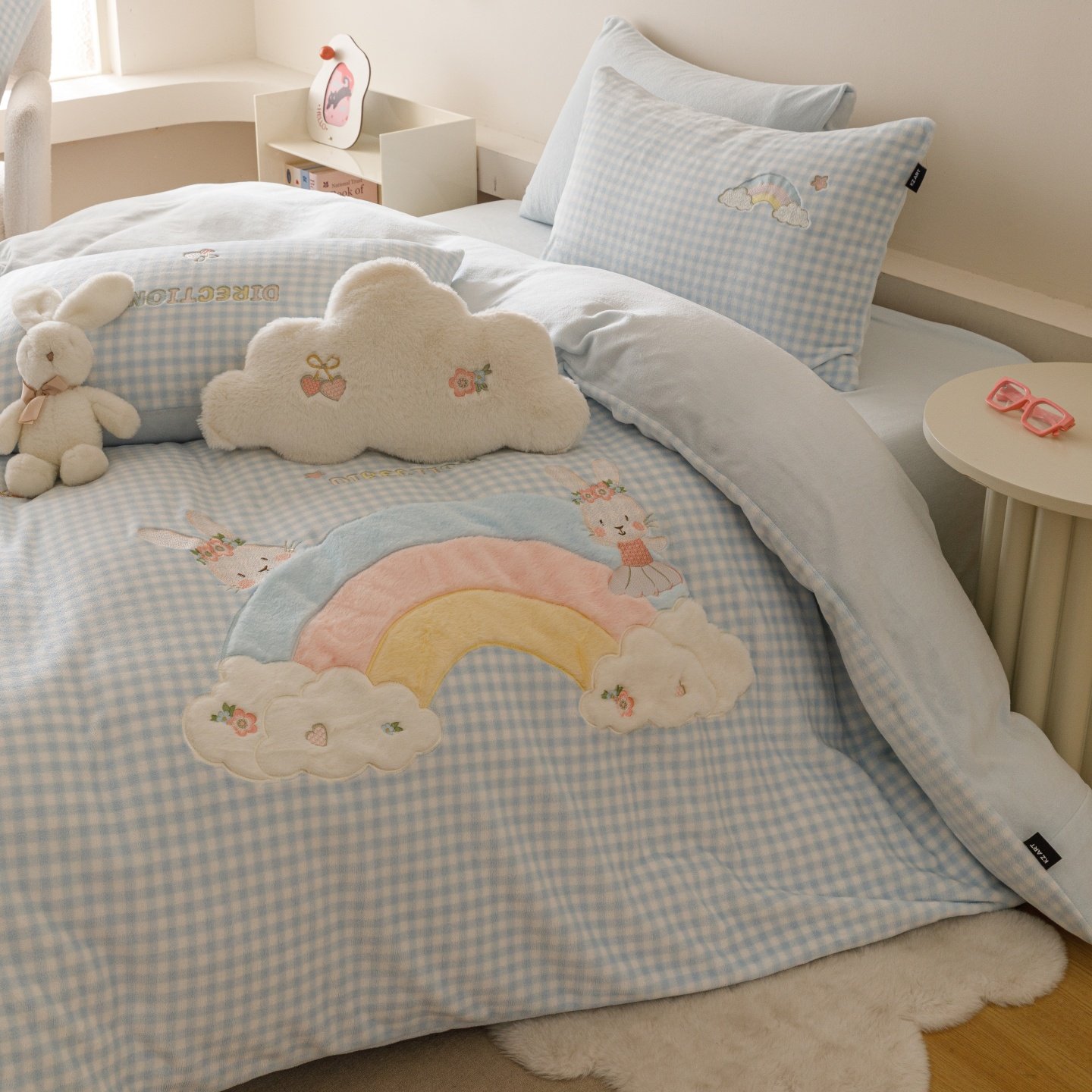 红花车秋冬可爱风牛奶绒四件套奶芙绒保暖萌趣贴布绣被套床单床品,床上用品,床品套件/四件套/多件套,淘宝优惠券,粉丝福利购,淘宝优惠卷