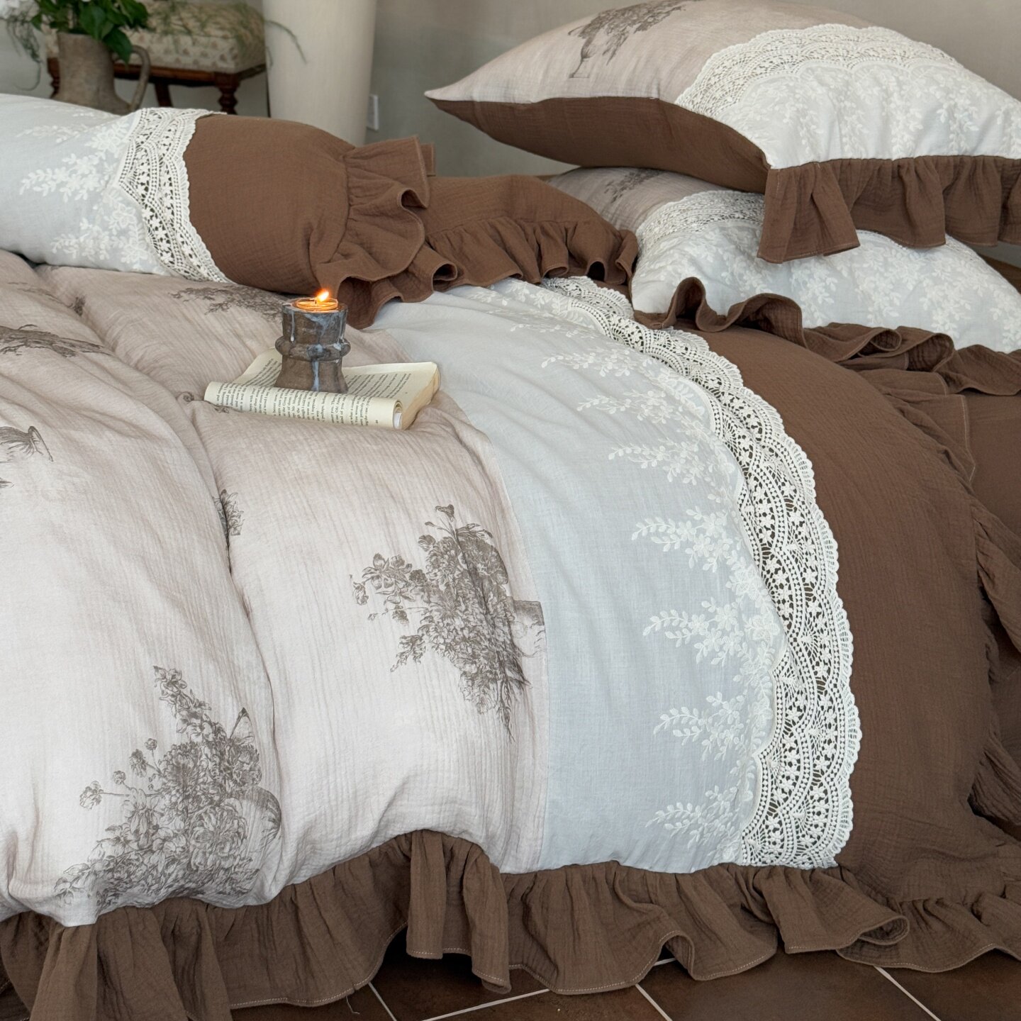 ROLAND LIVE全棉双层皱皱纱四件套数码印花田园风被套床单套件