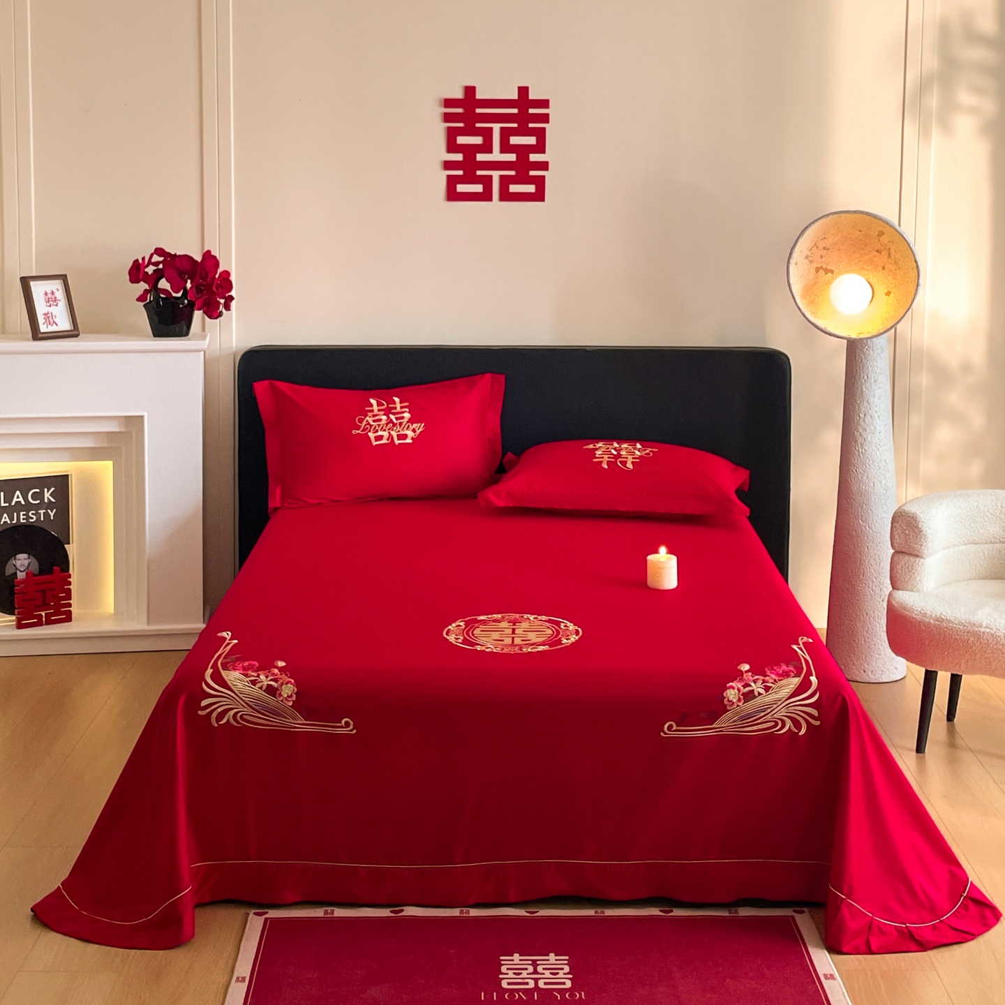 婚庆红色床单100全棉长绒棉