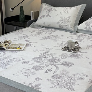 空调席 床席款 罗兰世家A类抗菌冰丝凉席三件套印花夏季 凉感床笠款