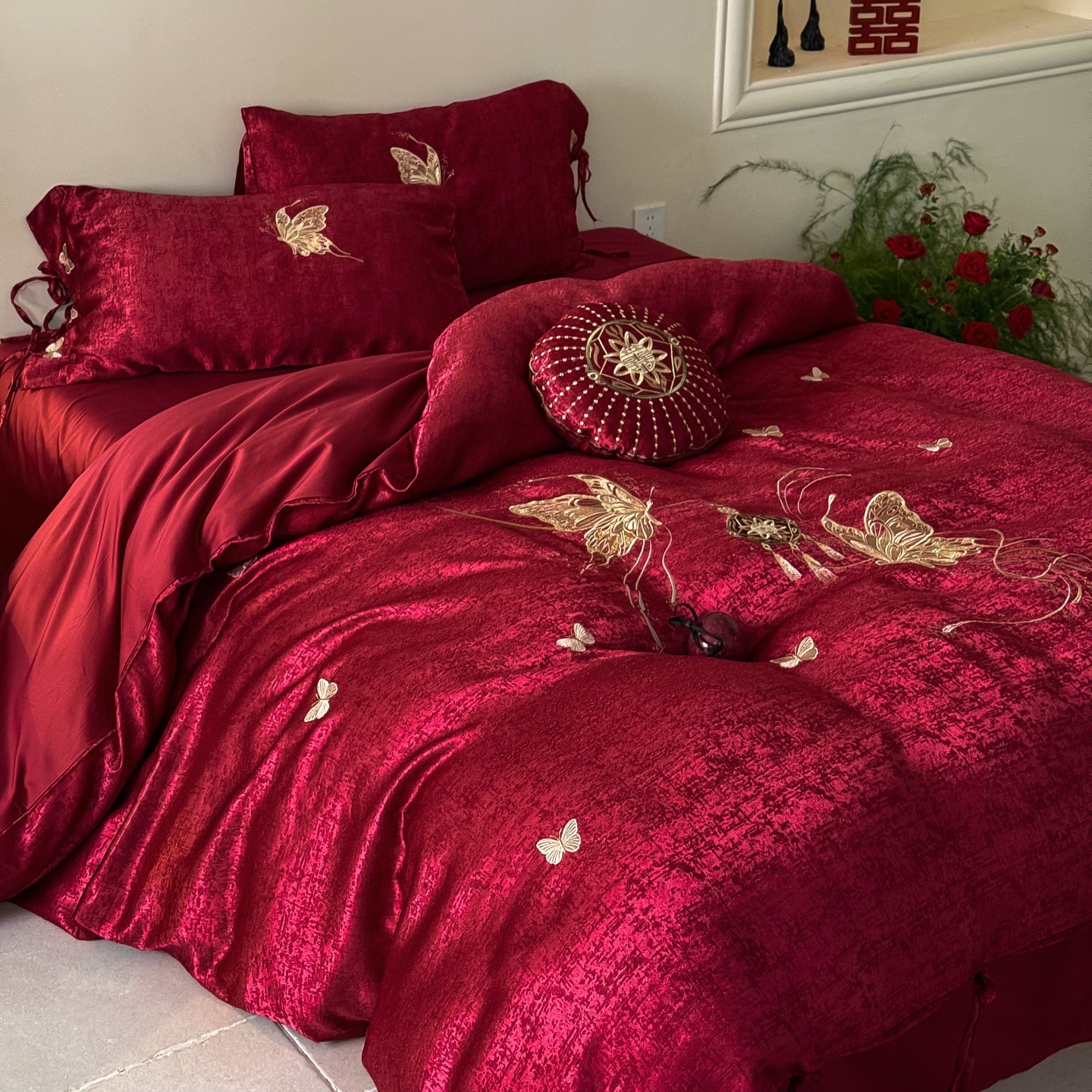 红色婚庆四件套AB版长绒棉