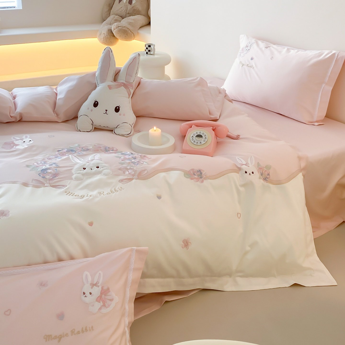 ROLAND LIVE长绒棉四件套可爱兔子贴布刺绣被套床单全棉四季床品,床上用品,床品套件/四件套/多件套,淘宝优惠券,粉丝福利购,淘宝优惠卷