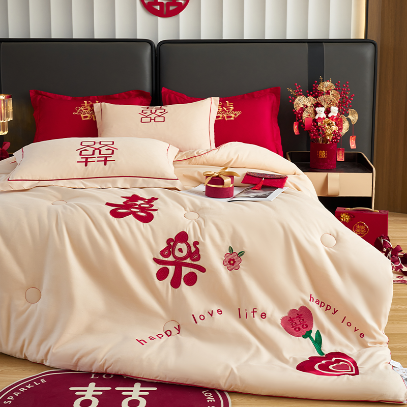 被子结婚陪嫁喜被春秋大豆被红色婚床刺绣冬被陪嫁送礼双人床被芯,床上用品,化纤被,淘宝优惠券,粉丝福利购,淘宝优惠卷