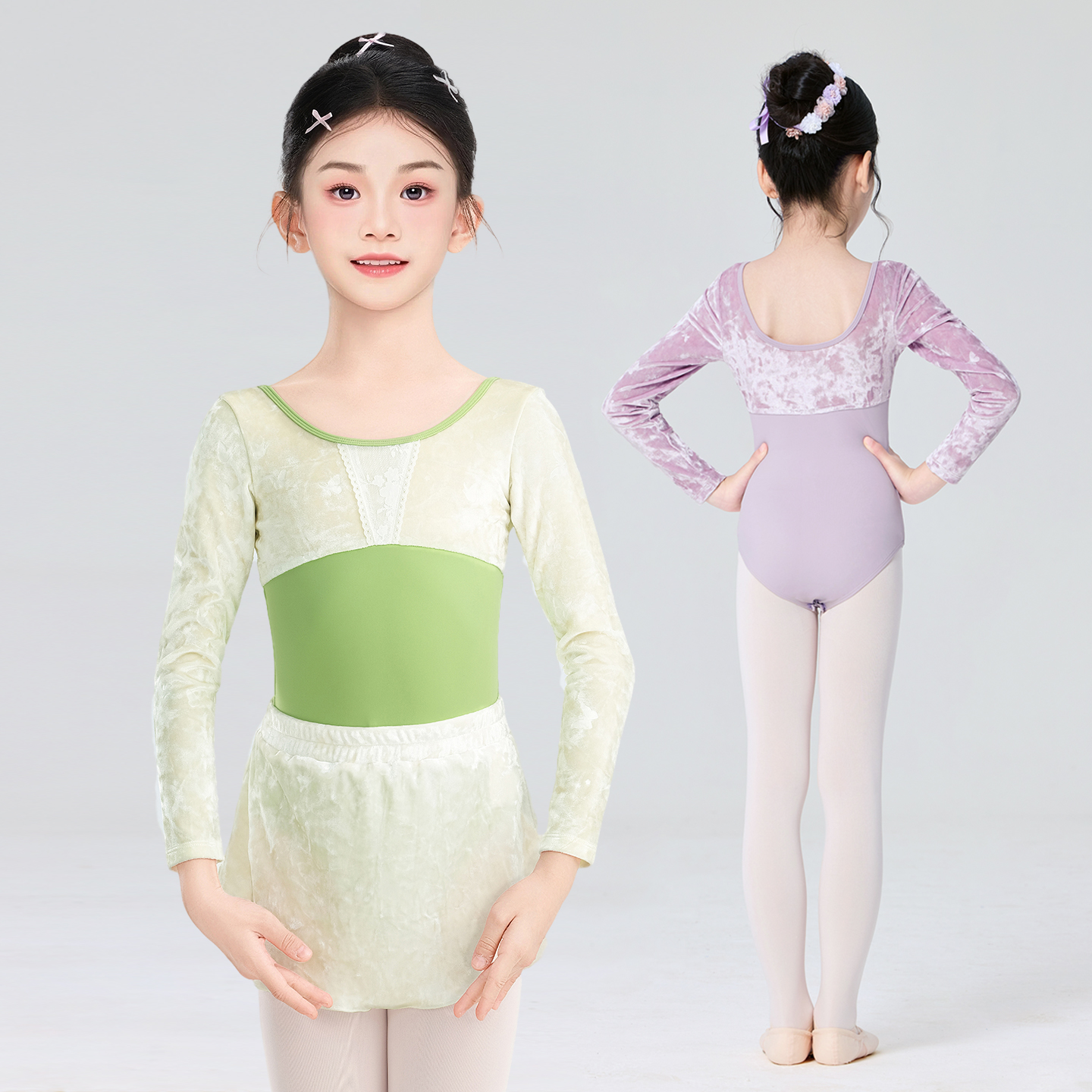 儿童冬季长袖芭蕾舞拼绒练功服