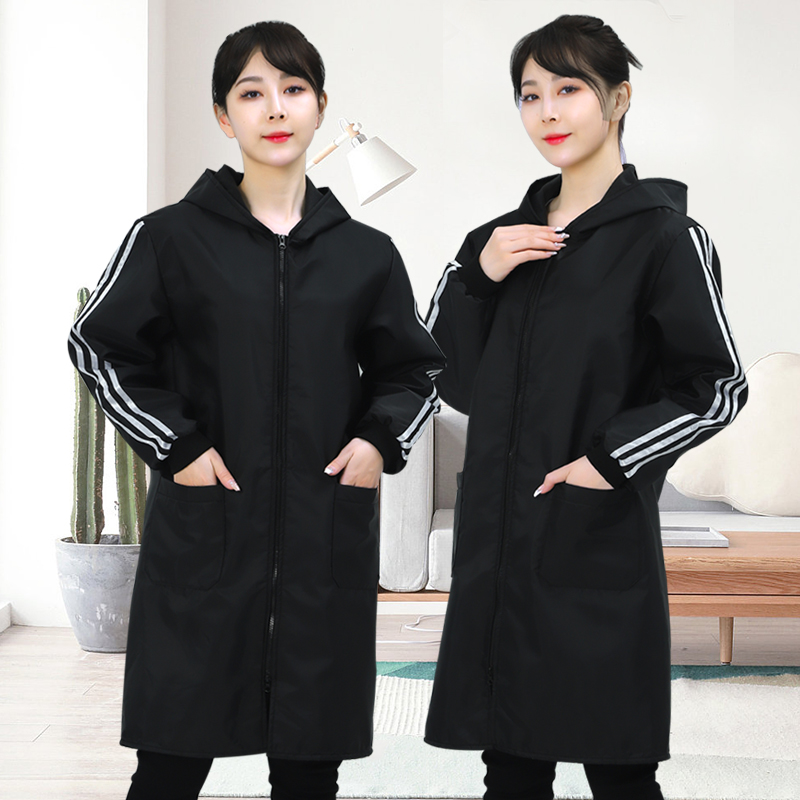 防水罩衣女冬加绒加厚工作服条纹