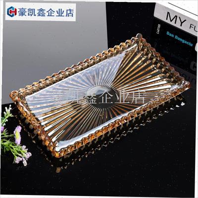 轻奢大号长方形托盘透明水果盘家用G客厅水晶玻璃零食干果切西瓜.