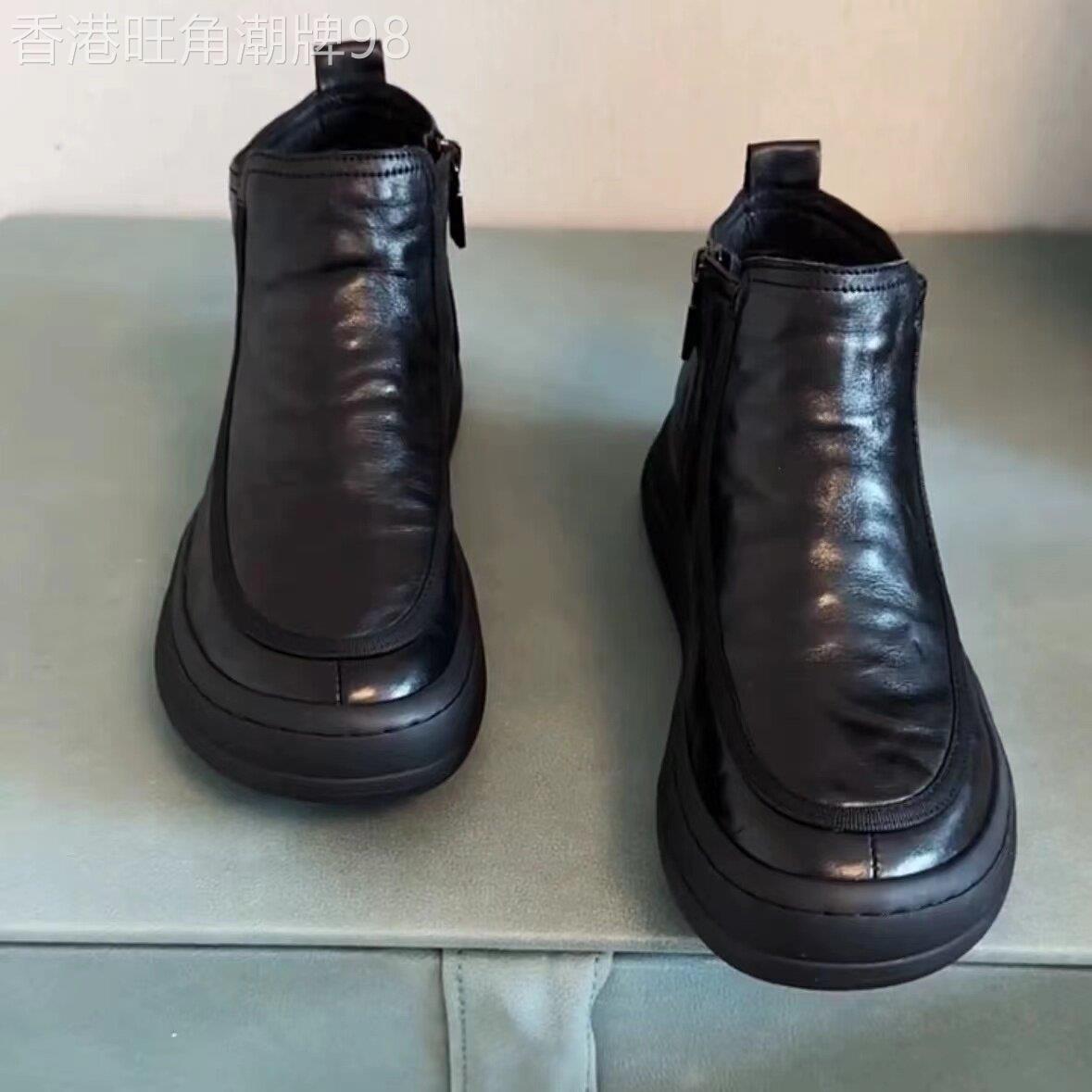 【高品质】牛皮休闲板鞋新款高帮男士黑色透气韩版休闲男皮鞋真皮