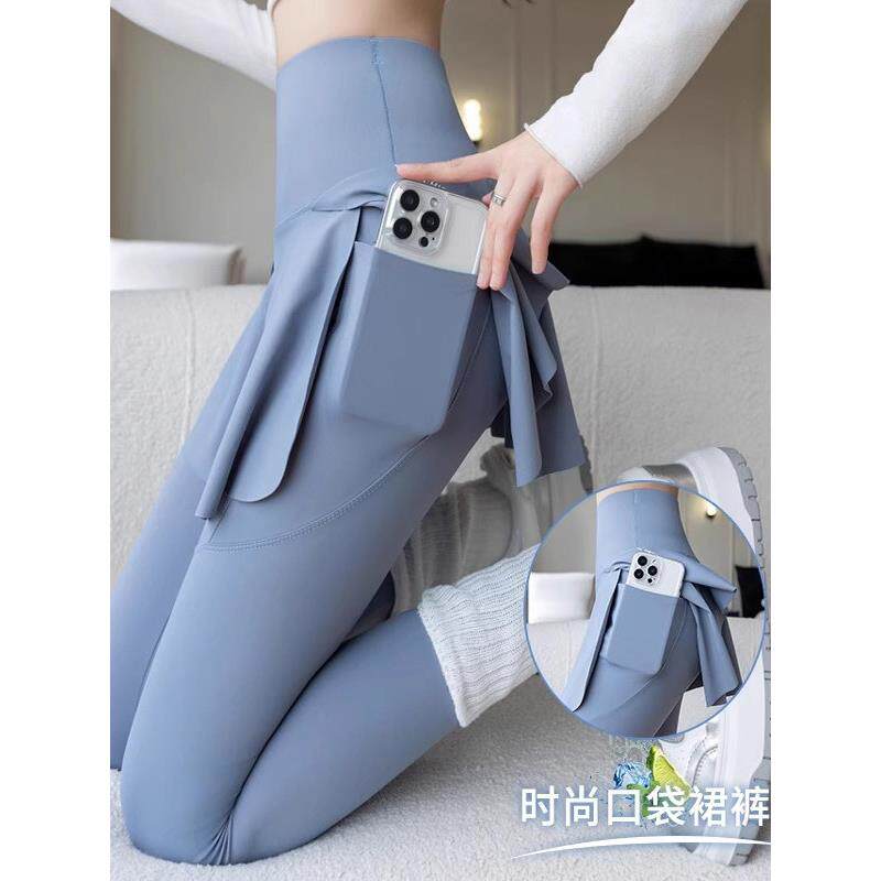 假两件运动长裤高腰防走光健身瑜伽裤裙2025新款弹力跑步紧身裤女