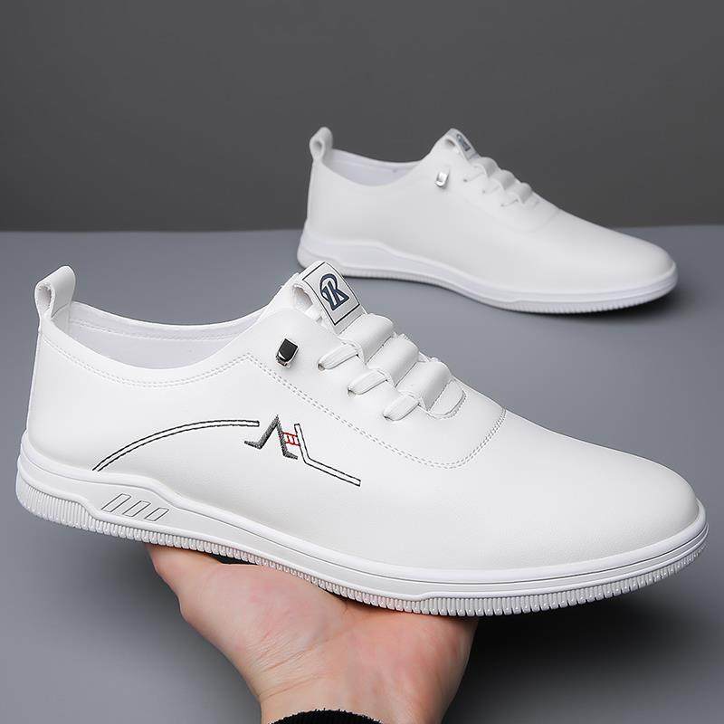 vkwwhy男士轻便软底驾车皮鞋2025新款透气真皮休闲一脚蹬小白鞋男