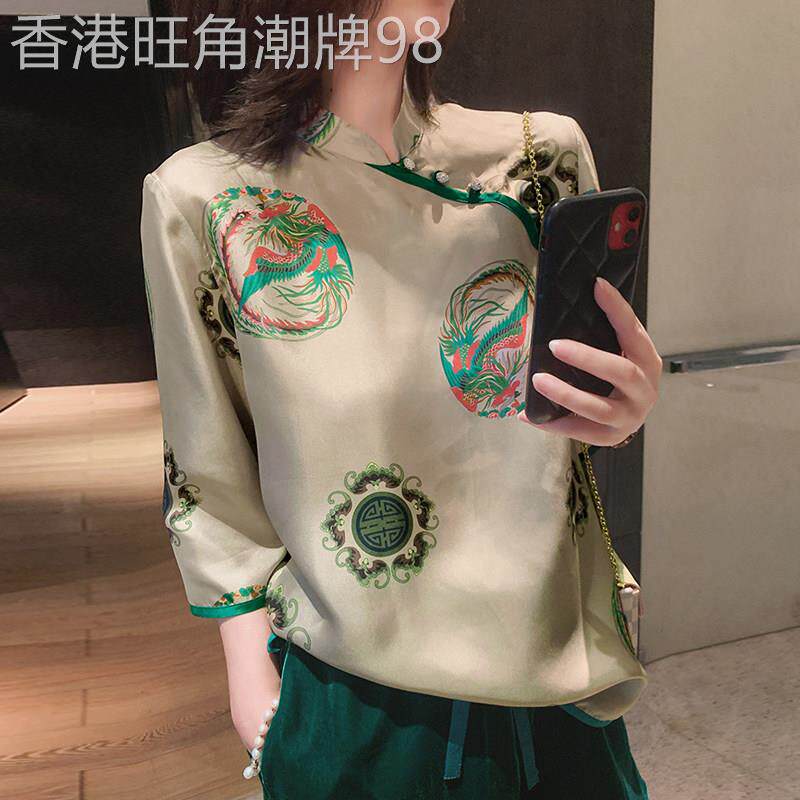 雪纺衬衫女春秋薄款2026新款宽松复古改良半袖中式盘扣旗袍上衣