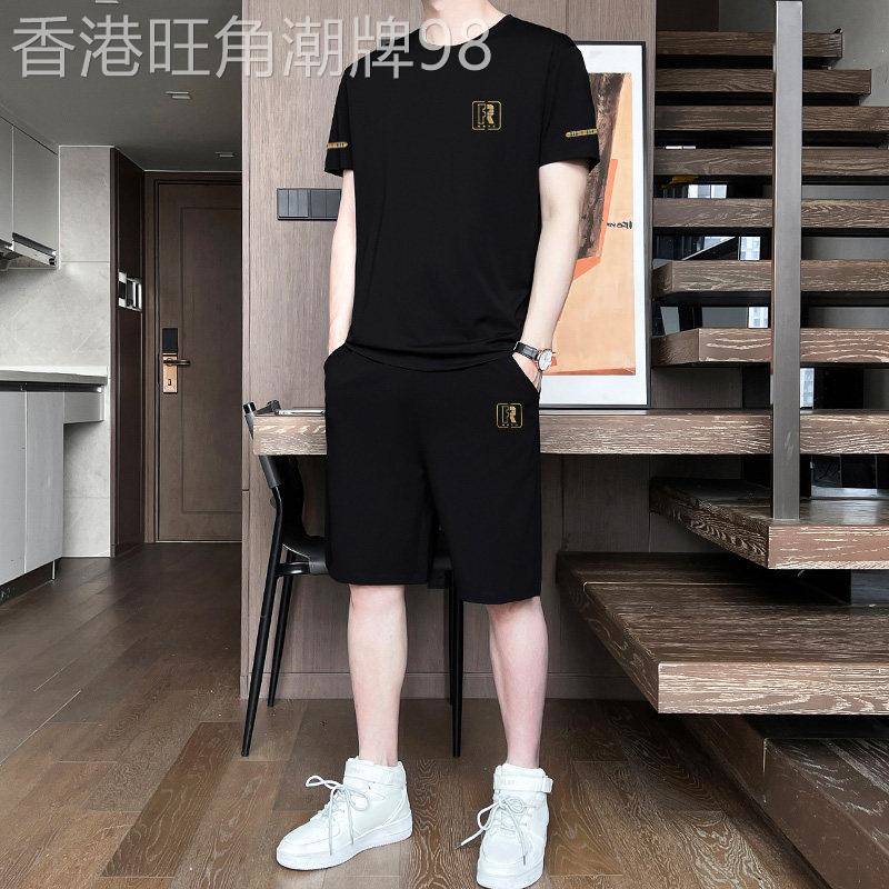 男士夏季运动短裤套装2026新款冰丝透气短袖t恤男酷帅潮牌一整套