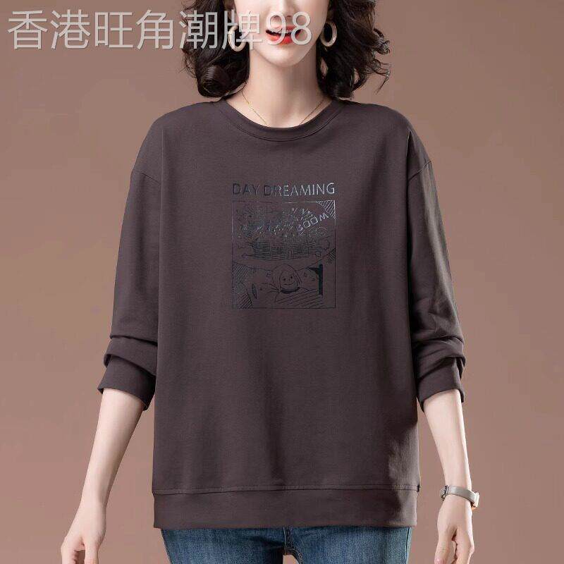 圆领卫衣女2025春秋季新款中老年妈妈加肥加大码女装宽松休闲上衣