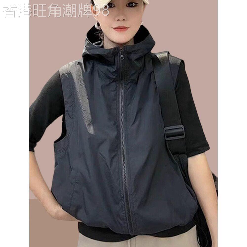 连帽背心外套女春夏新款时尚休闲洋派女士无袖背心防晒马夹上衣薄