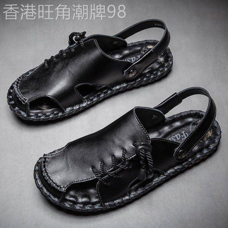 IT ins潮牌凉鞋男户外真皮手工抽绳47大码包头防撞两穿休闲凉拖鞋